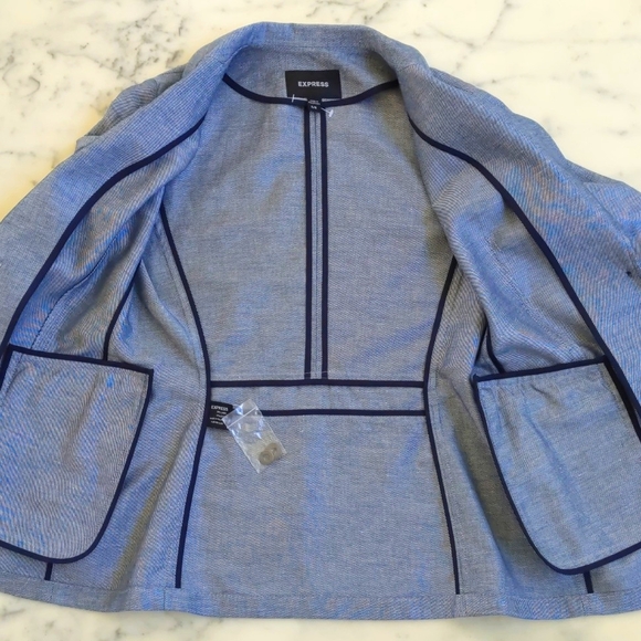 NWOT. Express Linen and Cotton Blue/Grey Lightweight Blazer. - Picture 6 of 8